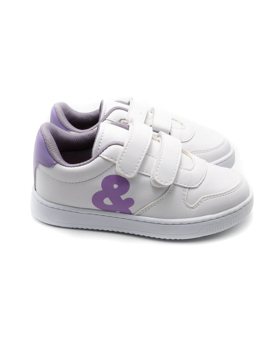 KU&PA - BURBER BEYAZ,LİLA ÇOCUK SNEAKER DERİ GÖRÜNÜMLÜ GÜNLÜK SPOR AYAKKABI CIRTLI - 5004