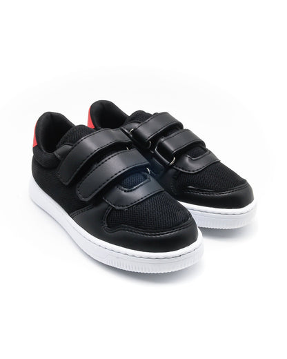KU&PA - BURBER SİYAH ÇOCUK SNEAKER DERİ GÖRÜNÜMLÜ GÜNLÜK SPOR AYAKKABI CIRTLI - 6001